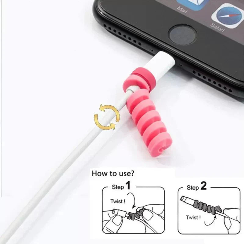 Set of 4 Spiral Silicone Cable Protectors for Android and iPhone Devices