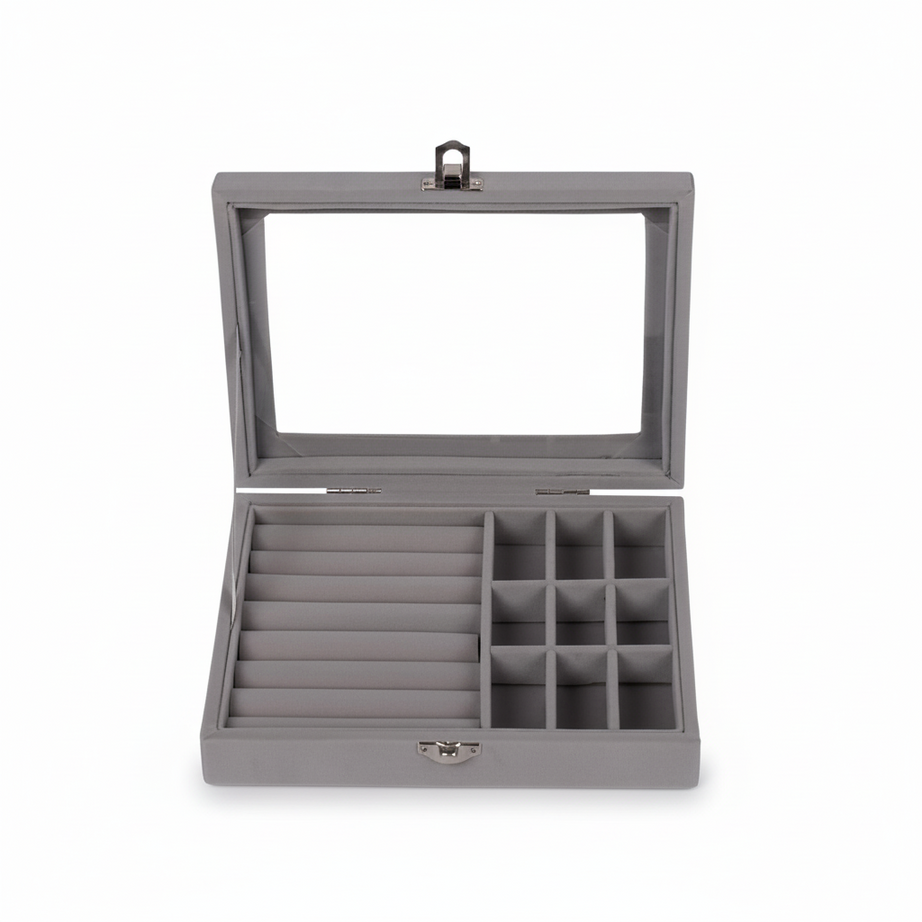 Fashion Portable Velvet Jewelry Ring Jewelry Display Organizer Box Tray Holder Earring Jewelry Storage Case Showcase