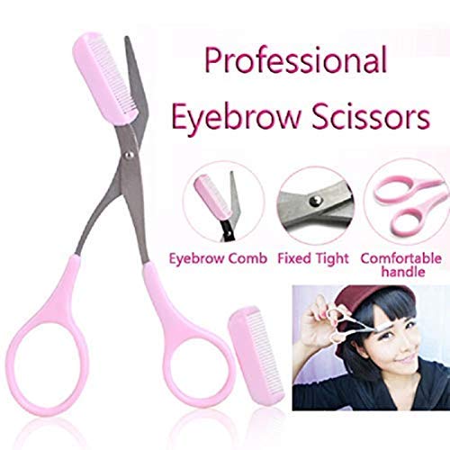 (Pack of 2) Stainless Steel Eyebrow Trimmer Scissors with Built in Comb