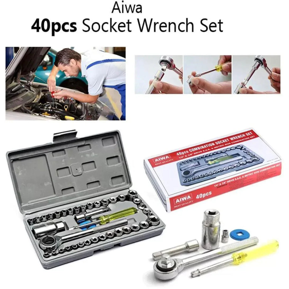 ORIGINAL Aiwa 40 Piece Toolkit Tool kit Combination Socket Ratchet Wrench Screwdriver Set Tool Kit Goti Set for Car Home Office Outdoor Use