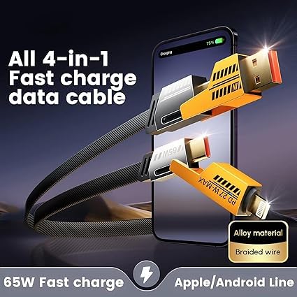 4-in-1 Multi USB Charging Cable – USB-C to USB-C, USB-C to Lightning, USB-A to USB-C, USB-A to Lightning | Fast PD Charger Cord for iPhone, iPad, Samsung, MacBook, Android Devices