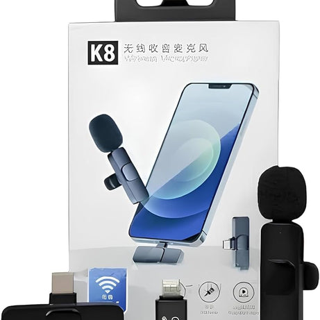 K8 Wireless Portable Universal Microphone High Quality Clear Voice Built-In Noise Reduction Chip and Easy Plug Play with Mini Collar Clip for Mobile Phone