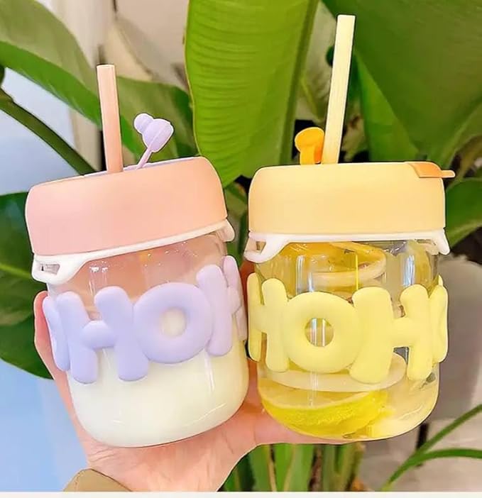 Cute Straw Cup with Stylish Insulated Glass Design Perfect for Home and Office Use