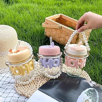 Cute Straw Cup with Stylish Insulated Glass Design Perfect for Home and Office Use