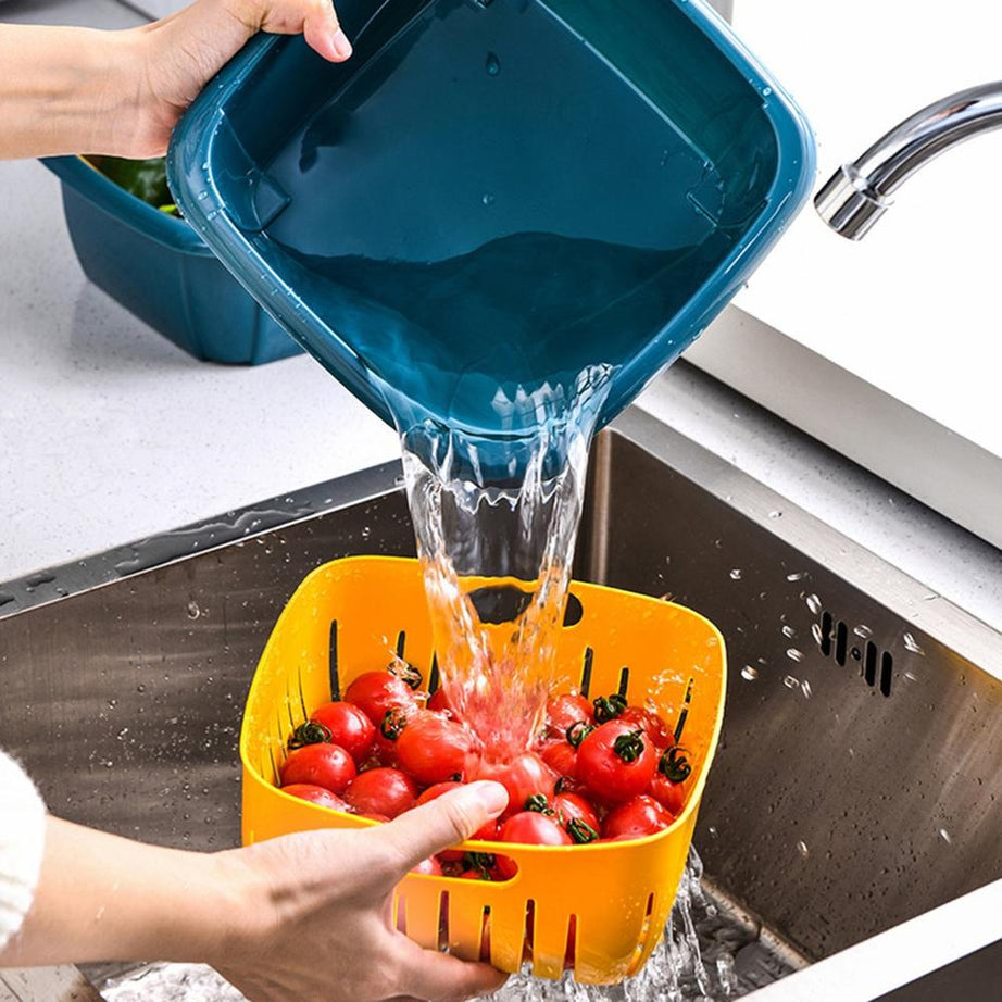 Grand Sale Offer Buy 1 Get 2 Free 2 In 1 Fruit / Vegetables Storage & Drain Basket With Lid Cover In Rs 999 (3 Baskets)