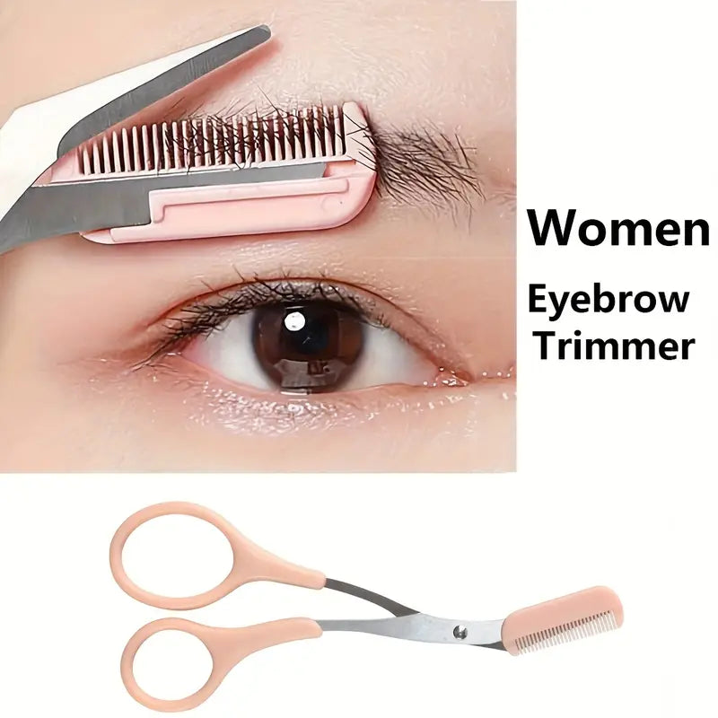 (Pack of 2) Stainless Steel Eyebrow Trimmer Scissors with Built in Comb