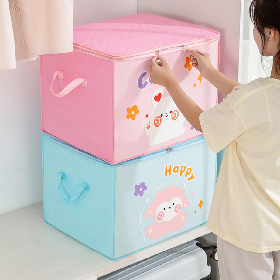 (Pack of 3) Cartoon Animal Foldable Storage Organizer Bags with Zippers And Handles