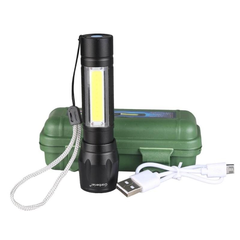 Mini Zoomable Rechargeable LED Torch light with Green Case