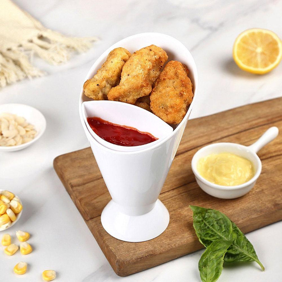 Dipper Fry Snack Cone Stand with French Fries & Sauce Ketchup Dip Holder