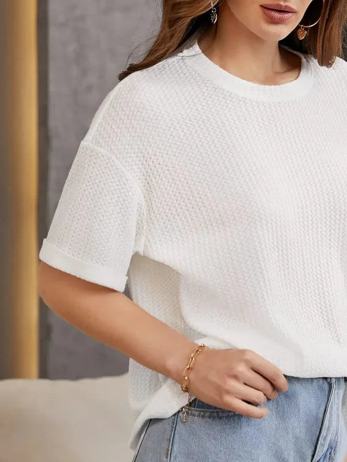 Premium Oversized Waffle Knitted Tee – White
