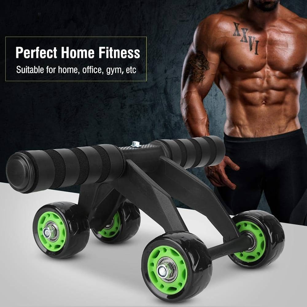 Metal 4 Wheel Abdominal Exercise Roller For Man and Woman Tool With Box