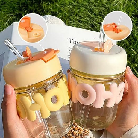 Cute Straw Cup with Stylish Insulated Glass Design Perfect for Home and Office Use