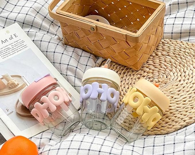 Cute Straw Cup with Stylish Insulated Glass Design Perfect for Home and Office Use