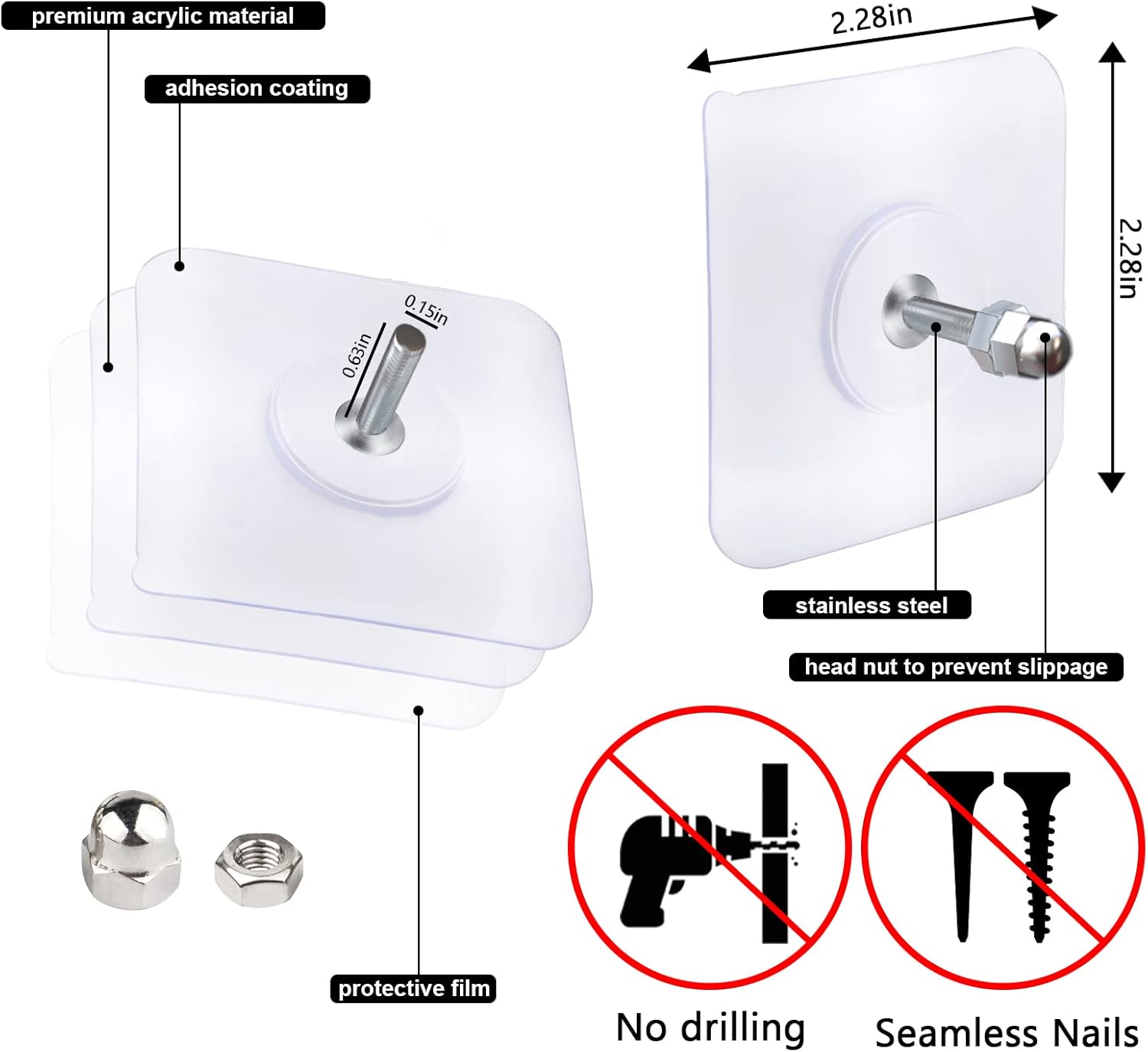 Punch Free Self Adhesive Screw Wall Hook For Home and Outdoor Use
