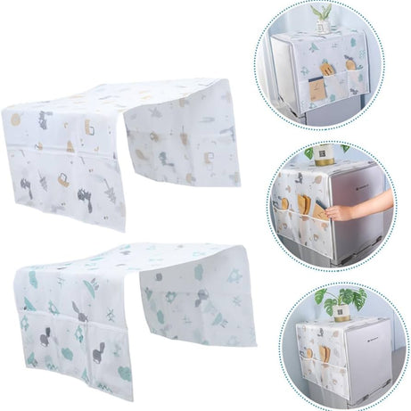 (Pack of 2) Anti-Dust Waterproof Refrigerator Fridge Cover with Double Storage Pockets