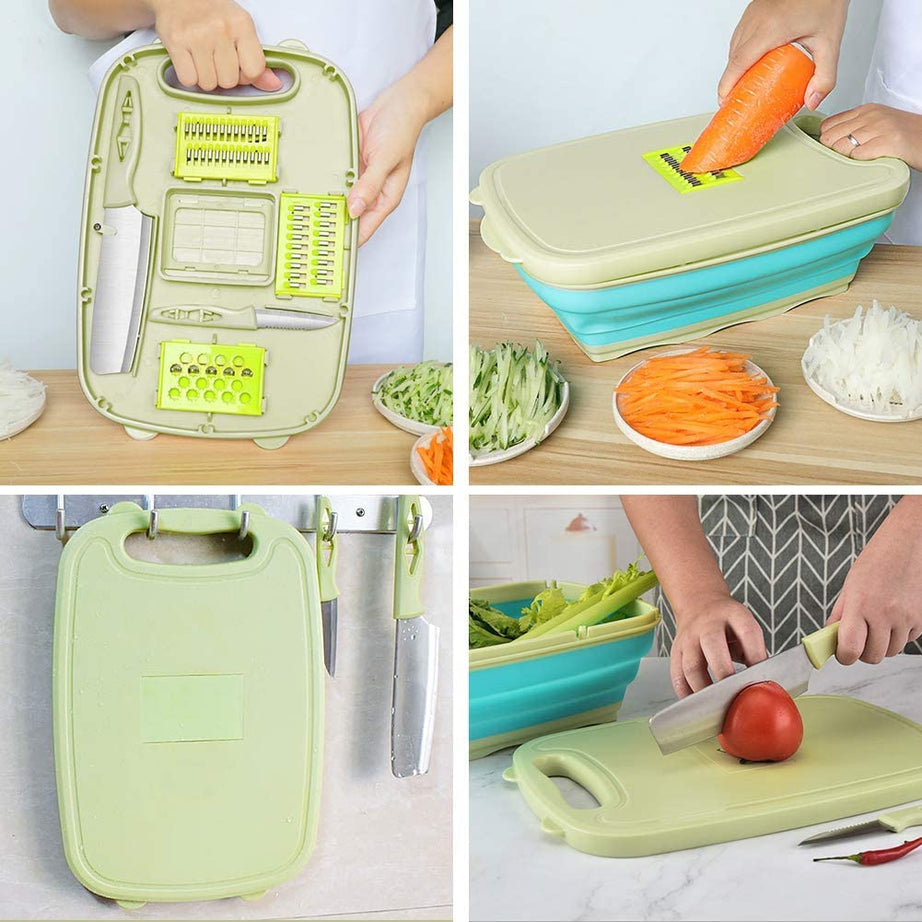 Multi-Function 9 in 1 Vegetable Slicer, Cutter, Peelers, with Washing Basket and Vegetable Cutting Board For Easy and Fast Cutting