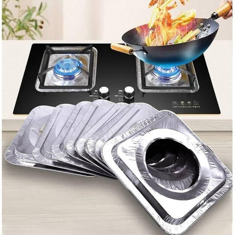 (Pack of 10) Disposable Oil Resistant and Heat Proof Aluminum Covers for Gas Stove Burners