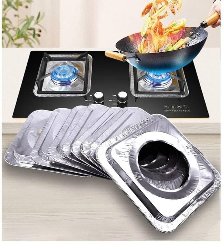 (Pack of 10) Disposable Oil Resistant and Heat Proof Aluminum Covers for Gas Stove Burners