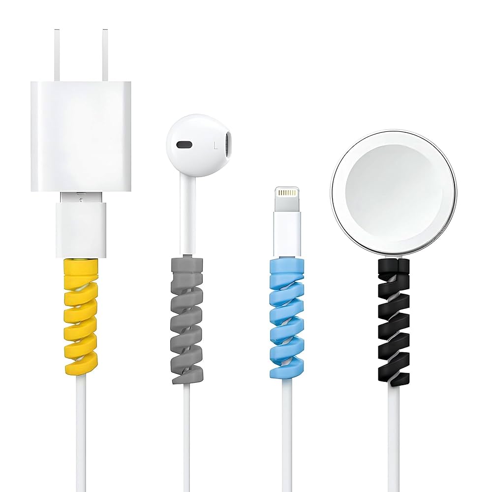 Set of 4 Spiral Silicone Cable Protectors for Android and iPhone Devices