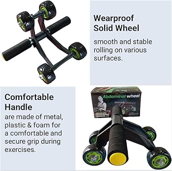 Metal 4 Wheel Abdominal Exercise Roller For Man and Woman Tool With Box
