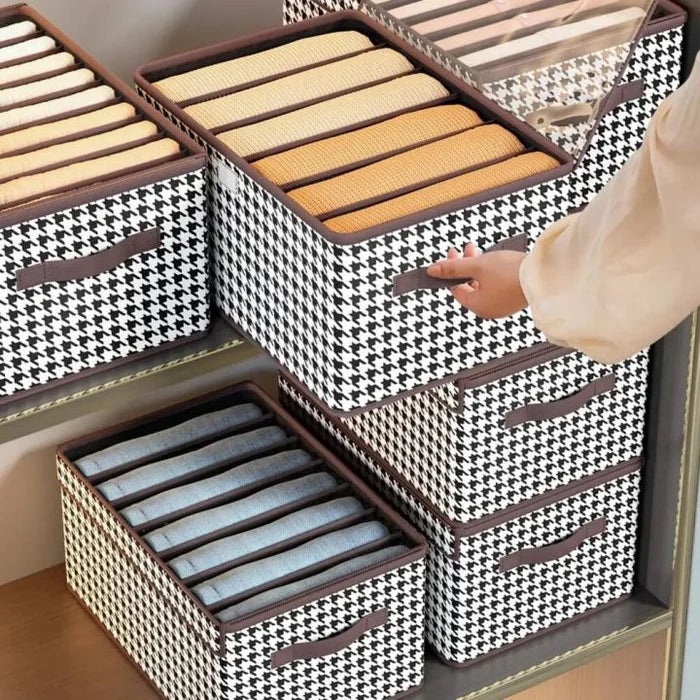 4 Pcs Brown Checkered Storage Cubes - Premium Foldable Closet Organizer Bins with Handles for Clothes, Toys & Accessories