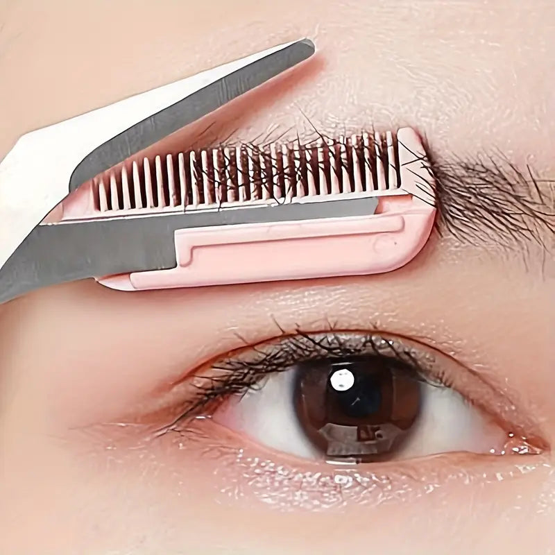 (Pack of 2) Stainless Steel Eyebrow Trimmer Scissors with Built in Comb
