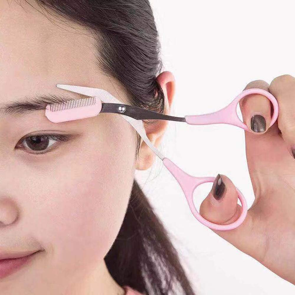 (Pack of 2) Stainless Steel Eyebrow Trimmer Scissors with Built in Comb