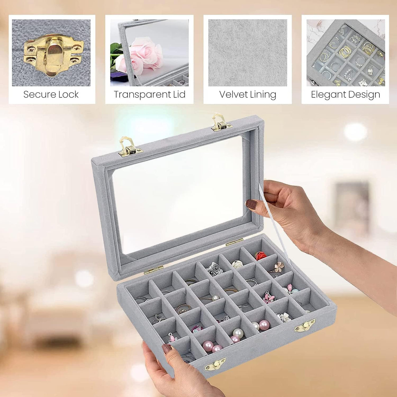 Classic Triangle Shape Wood Jewelry Storage Box with Snap Closure Velvet Lining For Women