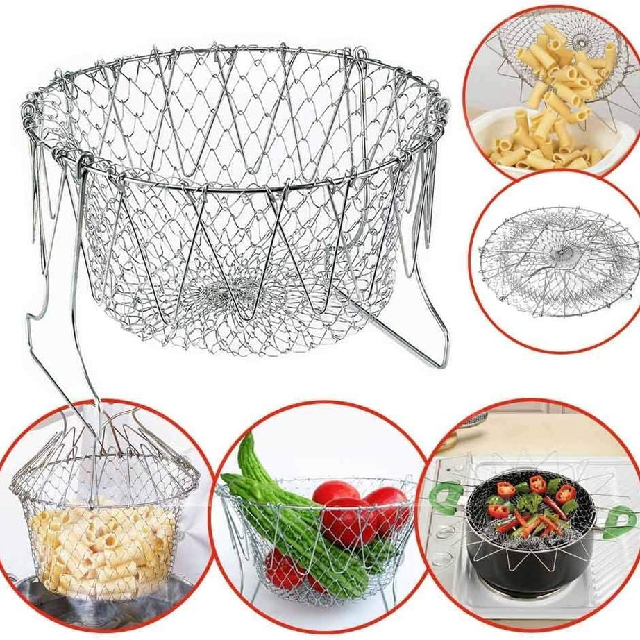 High-Quality Stainless Steel Foldable Chef Basket For Fried Food and Fruits