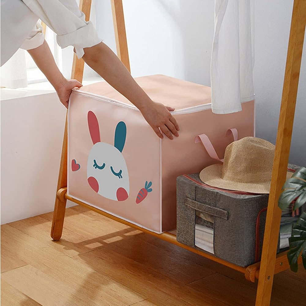 (Pack of 3) Cartoon Animal Foldable Storage Organizer Bags with Zippers And Handles