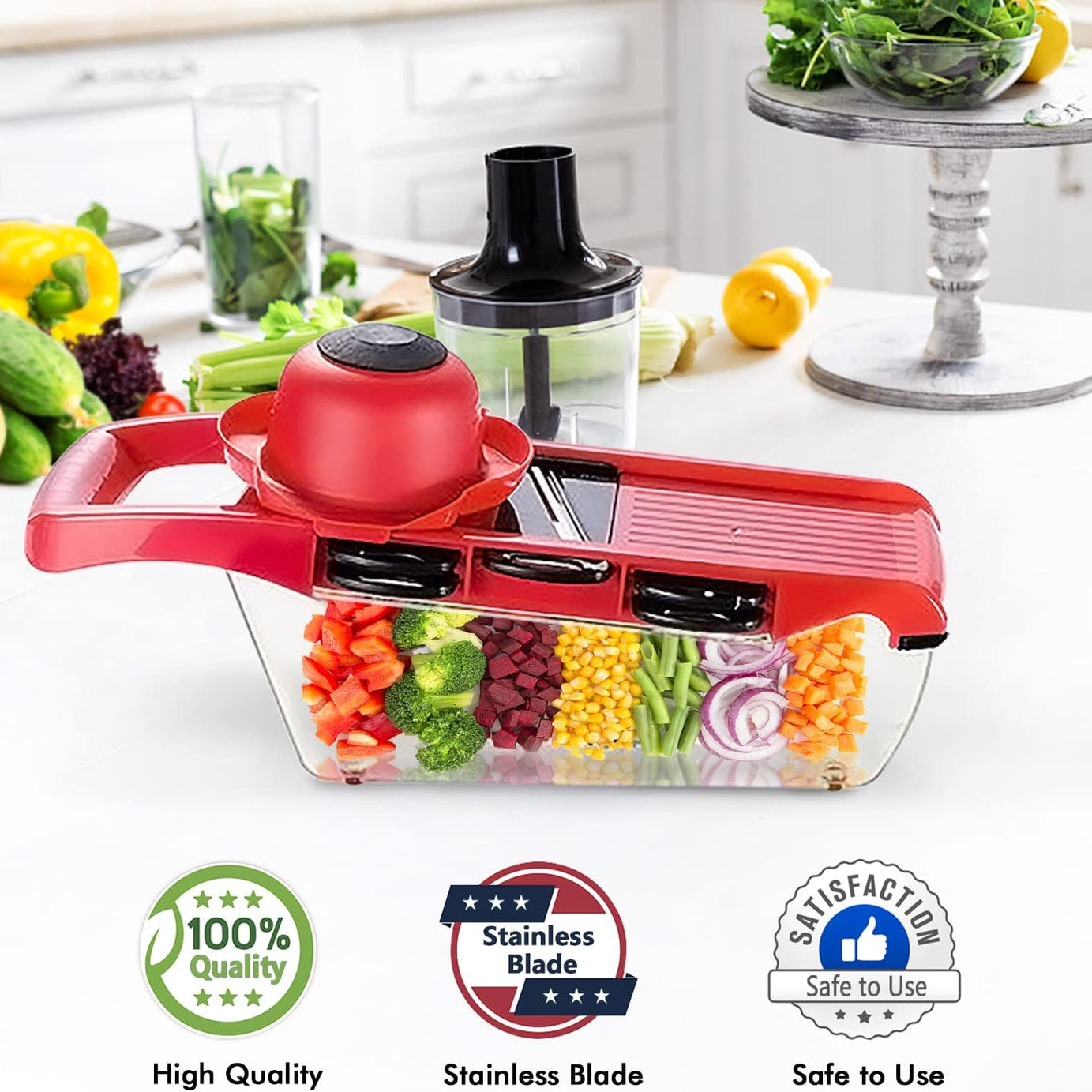 10 in 1 Multi-Function Vegetable and Fruit Chopper with Vegetable Peeler, Hand Guard and Container for Mandoline Slicer, Onion Potato Cheese Shredder, Salad Spiralizer Cutter