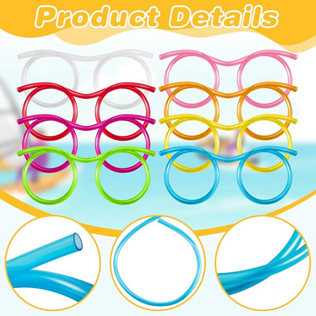 (Pack of 2) Crazy Funky Funny Soft Flexible Plastic Unique Drinking Straw Eye Glasses For Kids Used In Parties