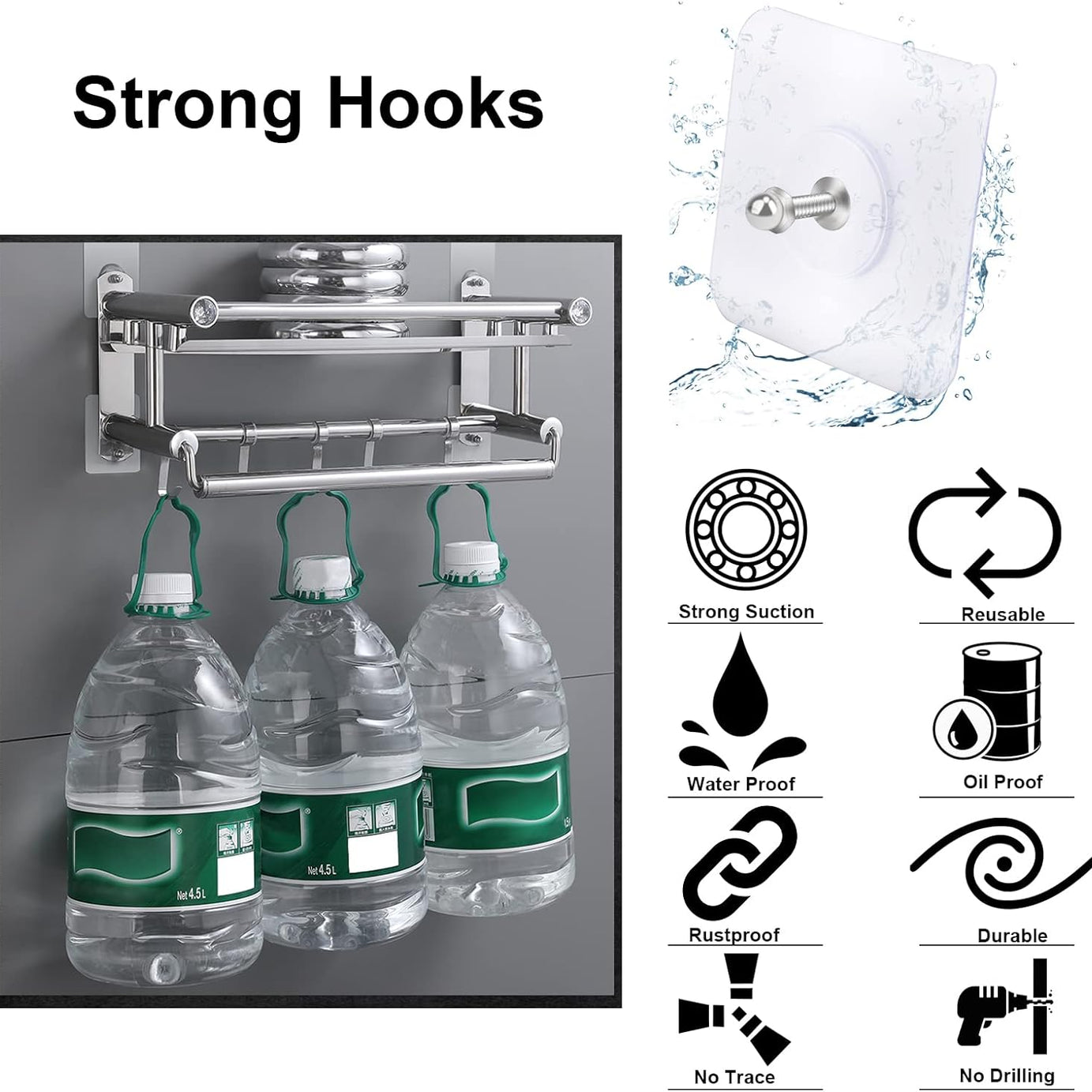 Strong Punch Free Self Adhesive Wall Screw Rod Hooks and Nail Mounting Hang Kit