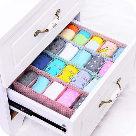 (Pack of 2) Plastic 5 Grids Storage Box Organizer Wardrobe Basket
