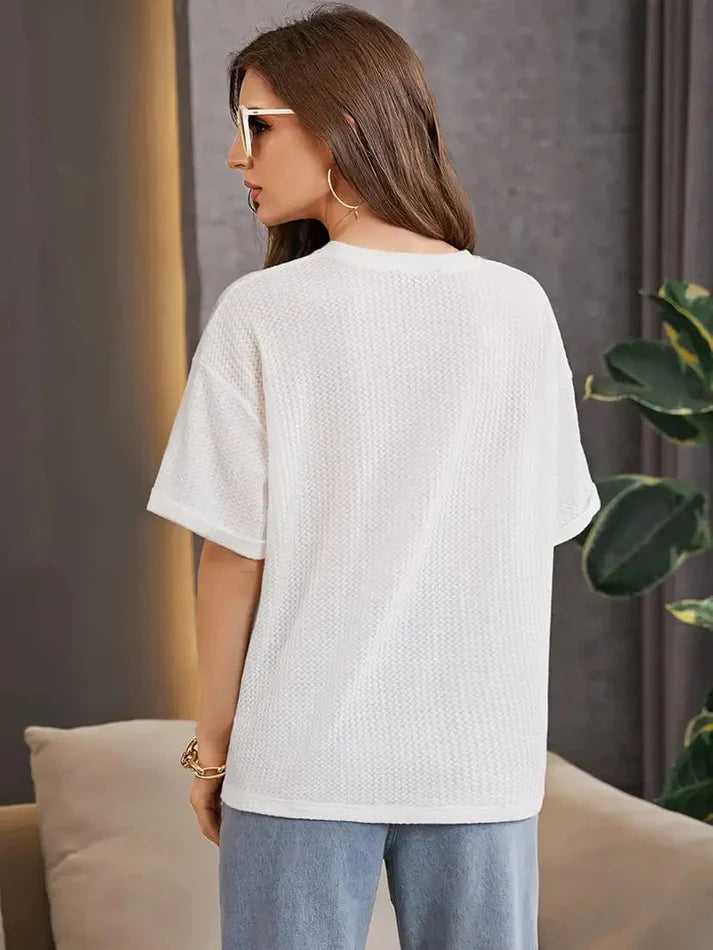 Premium Oversized Waffle Knitted Tee – White