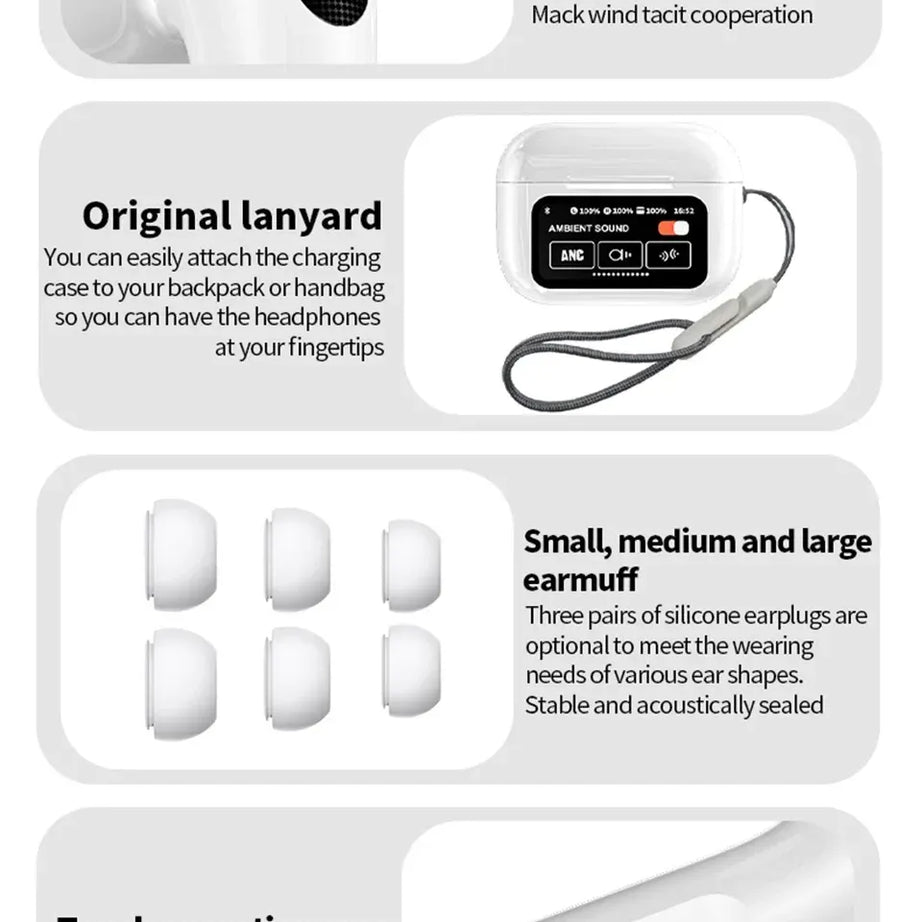 Airpods with Touch Screen A9 Pro High Quality Sound & ENC Noise Reduction