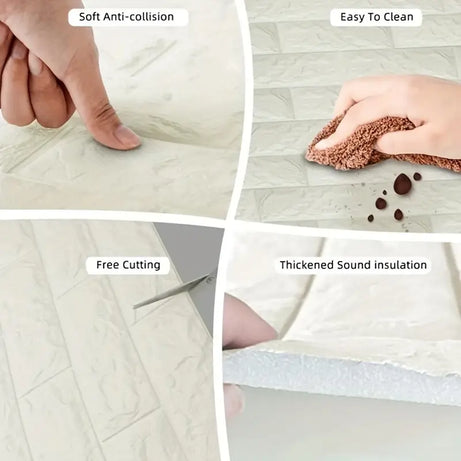 3D Self-Adhesive White Brick Foam Wall Panels and Tile Wallpaper Stickers