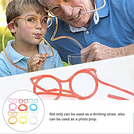 (Pack of 2) Crazy Funky Funny Soft Flexible Plastic Unique Drinking Straw Eye Glasses For Kids Used In Parties