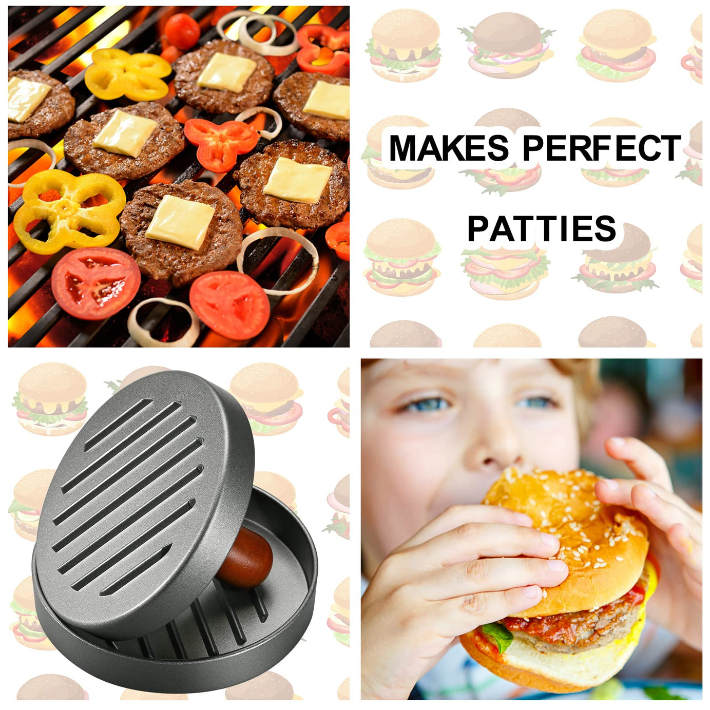 Non Stick Metal Patty Kabab Maker with Press and Wooden Handle Ideal for Perfect Burgers and Breakfast Pancakes Essential Kitchen Tool