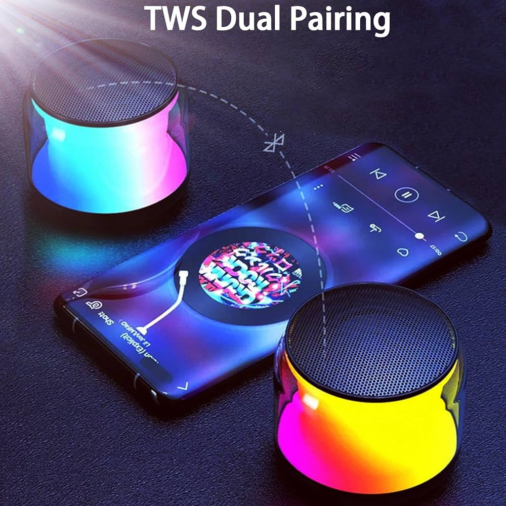 Mini Rechargeable Wireless Portable Bass Boosted Tabletop Stereo Speaker with Dual Pairing RGB Lights with Box For Home and Outdoor Use