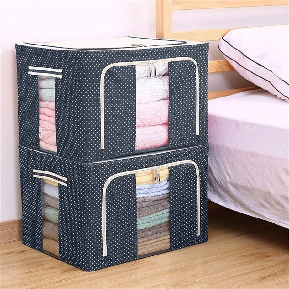 Portable and Foldable Waterproof Wardrobe Storage Box with Steel Frame For Organize Clothes
