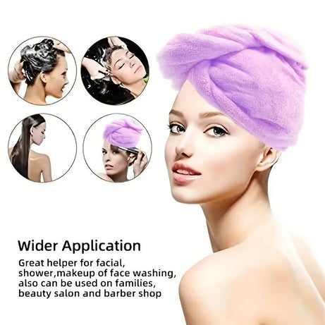 (Pack of 3) Microfiber High Absorbent Quick Dry Wrap Hair Bath Towels Shower Cap for Women