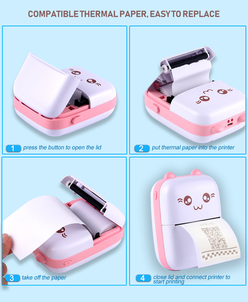Imported Mini Portable Bluetooth Thermal Printer in Pocket Size for Black and White Ink Less Printing for Creating Adhesive Label and Stickers