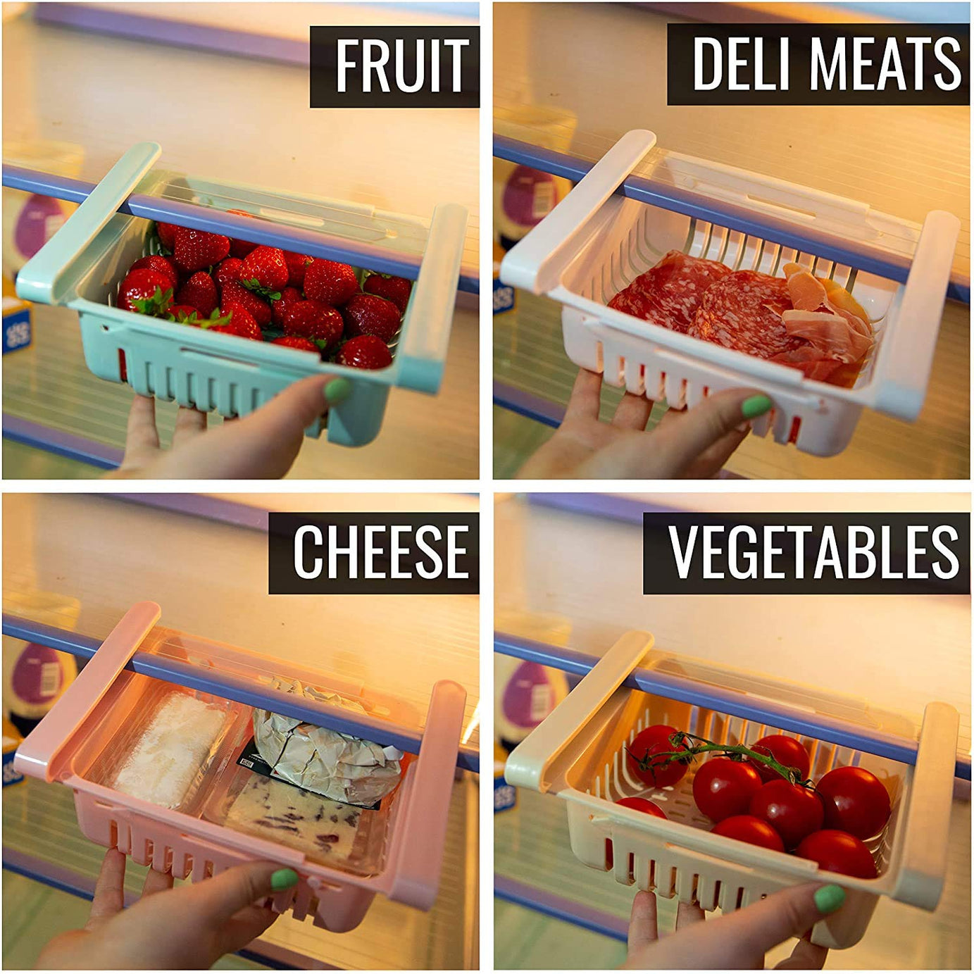 Buy 1 get 2 Free Offer Adjustable Fridge Storage Basket Racks & Sliding Tray Pack of 3 Sets