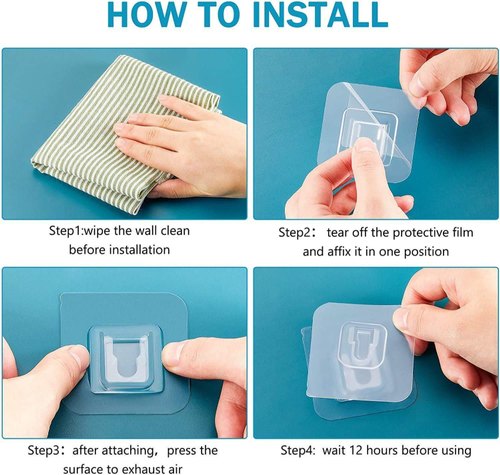 (Pack of 20) Double Sided Transparent Waterproof Self Adhesive Wall Hooks For Storage Organizer