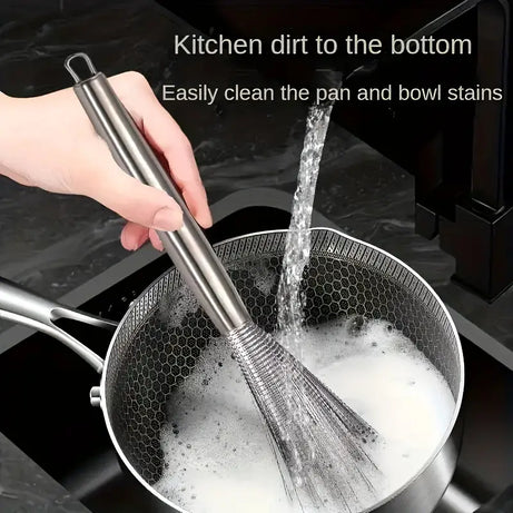 (Pack of 2) Multifunctional Long Handle Stainless Steel Pot Cleaning Brush Tool for Kitchen Use