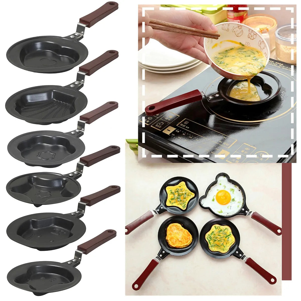 (Pack of 2) Steel Mini Assorted Varieties Non Stick Egg Omelette Various Cartoon Shaped Poele Egg Frying Pan Pot with Box For Kitchen and Outdoor