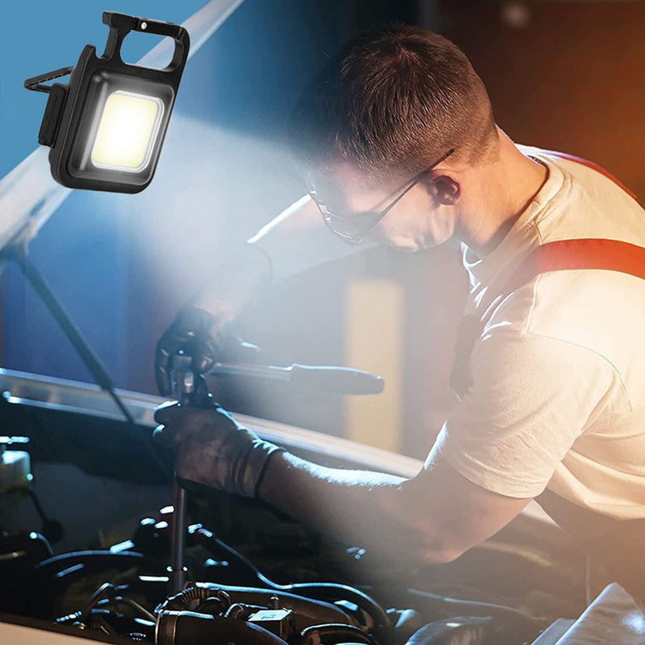 Portable Pocket LED Powerful Rechargeable COB Keychain Flashlight with 4 Light Modes & Bottle Opener