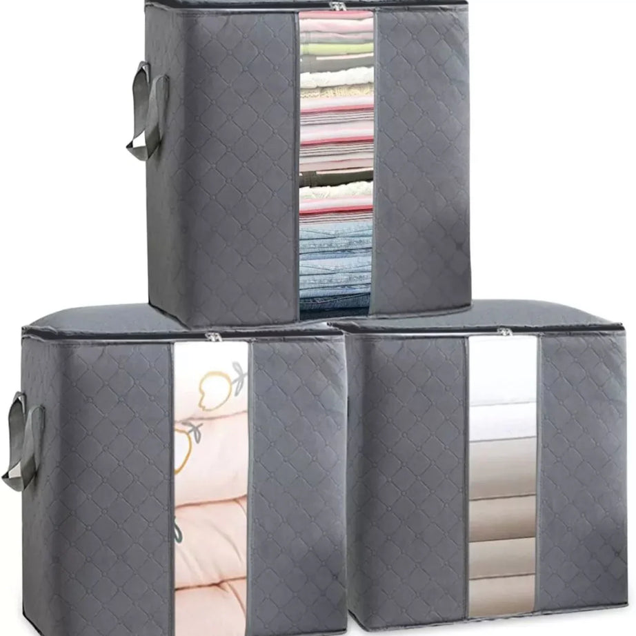 3Pcs Grey Bamboo Fabric Storage Bags