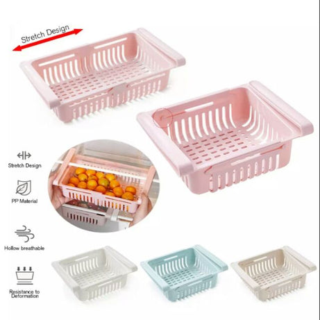 Buy 1 get 2 Free Offer Adjustable Fridge Storage Basket Racks & Sliding Tray Pack of 3 Sets